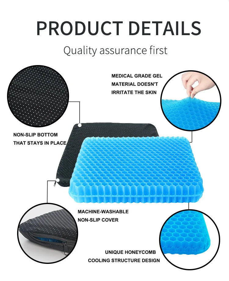 Gel Seat Cushion with Breathable Honeycomb Design for Pressure Relief and Comfor