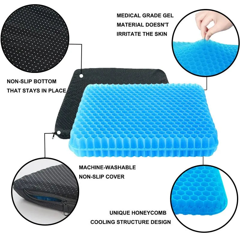 Gel Seat Cushion with Breathable Honeycomb Design for Pressure Relief and Comfor