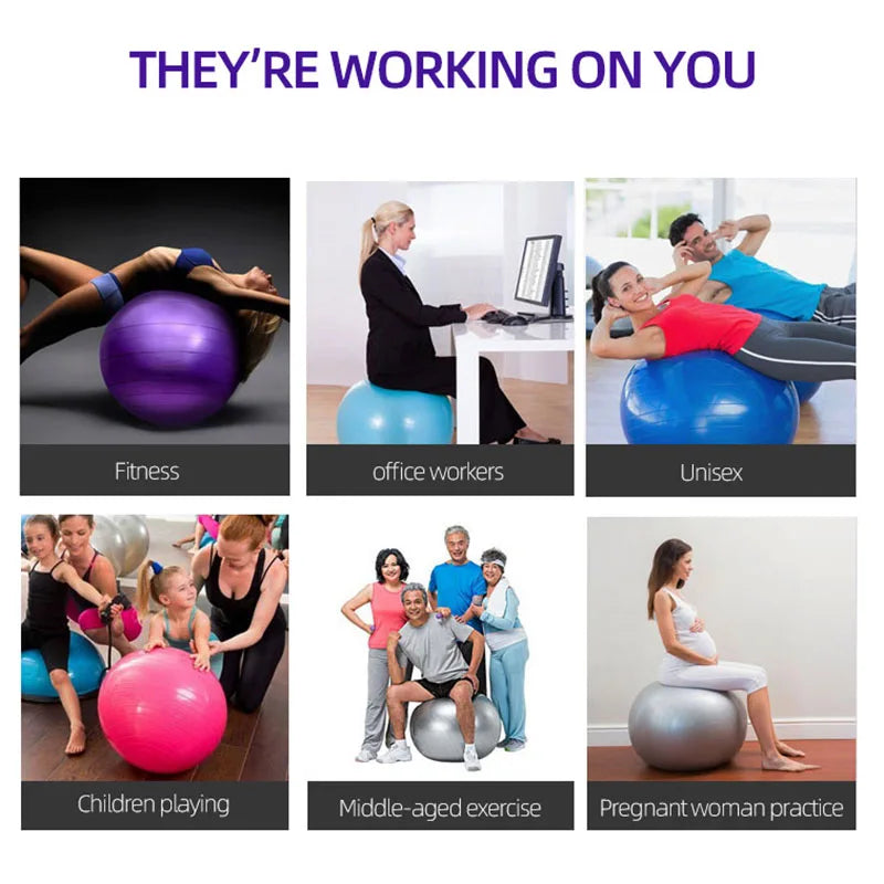 Thickened PVC Fitness Ball – Explosion-Proof Yoga Ball for Pilates, Home Gym, and Office Use