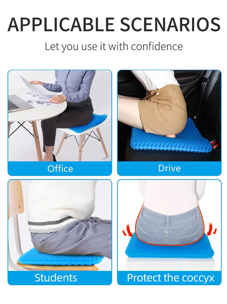 Gel Seat Cushion with Breathable Honeycomb Design for Pressure Relief and Comfor