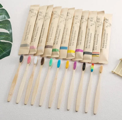 Cowhide Wrapped Bamboo Toothbrush Set